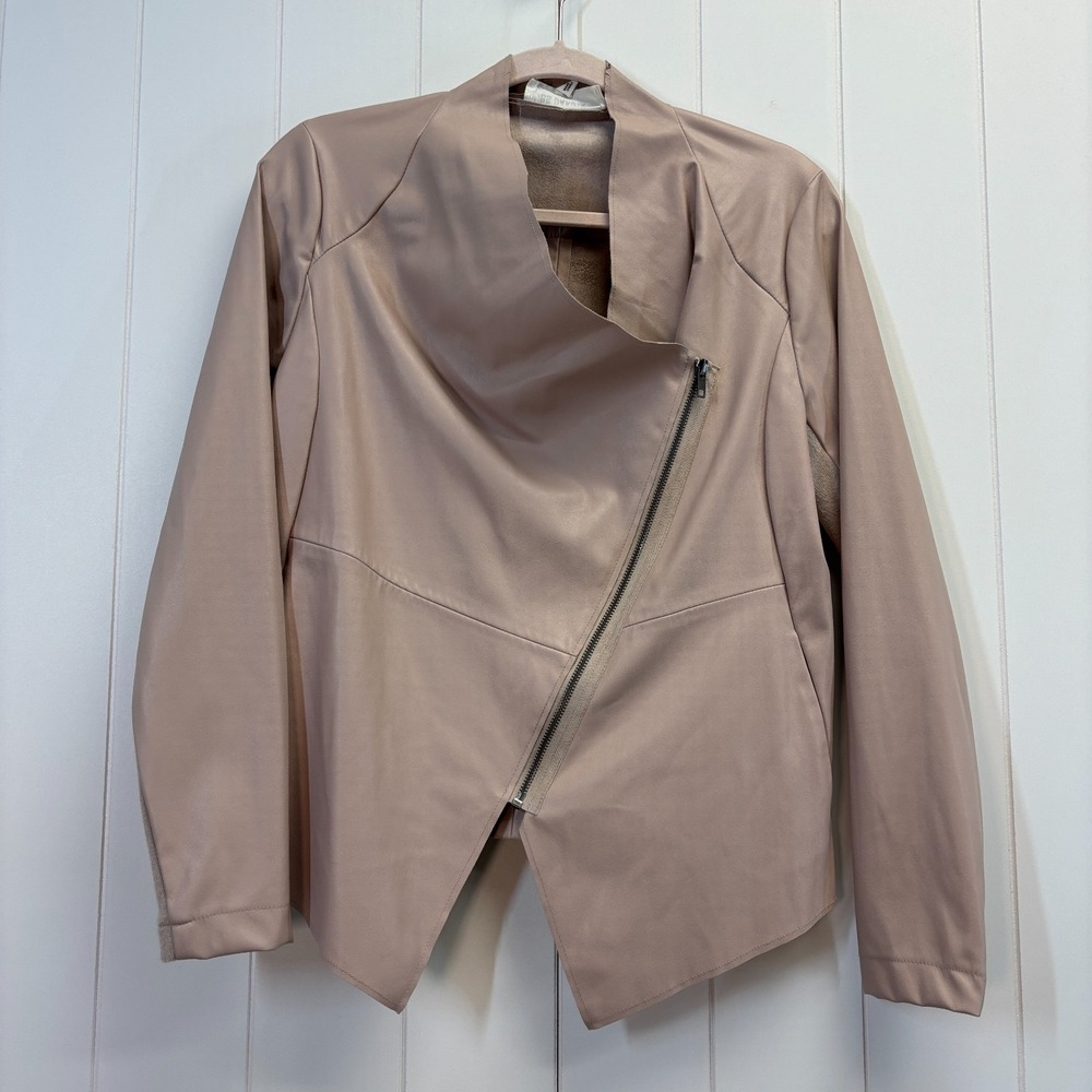 BB Dakota Women Old Money Faux Leather Asymmetrical Moto Jacket Size S Pink Chic